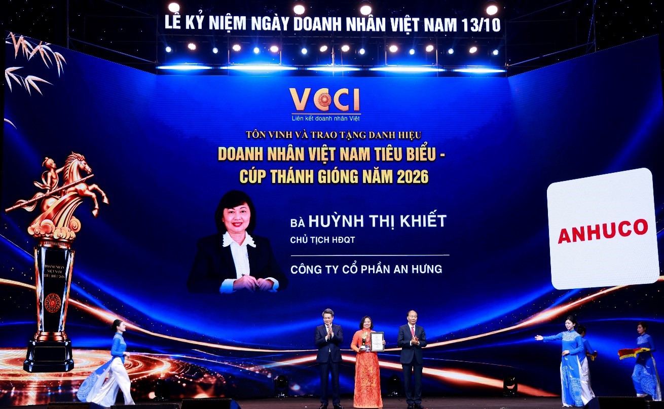 ANHUCO: CHỦ TỊCH HĐQT, TỔNG GIÁM ĐỐC HUỲNH THỊ KHIẾT VINH DỰ NHẬN DANH HIỆU "DOANH NHÂN VIỆT NAM TIÊU BIỂU – CÚP THÁNH GIÓNG" NĂM 2026